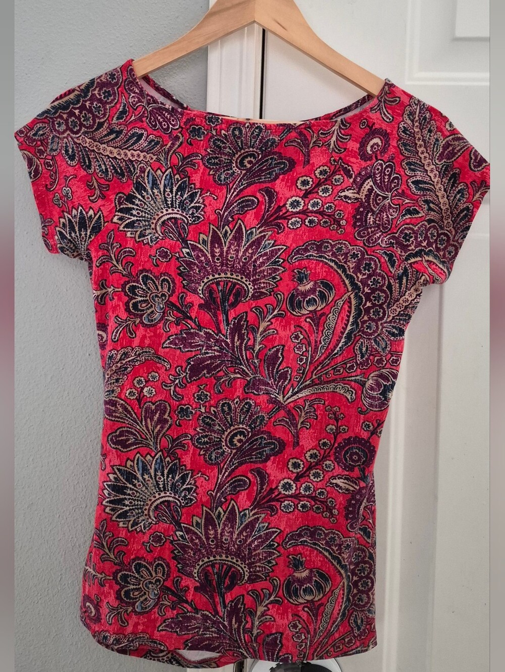 Lauren Ralph Lauren Womens Red Paisley Bohomian Floral Top Shirt Viscose Medium - Picture 7 of 7